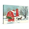 ART.COM Stretched Canvas Print Barn, Horse-Drawn Sleigh, 36" x 24"