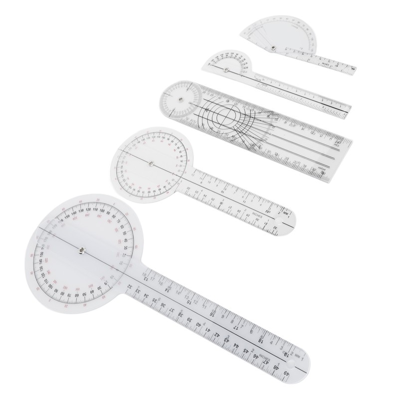 5Pcs Medical Goniometer Transparent Plastic Multifunction Joint Goniometer Set Kit