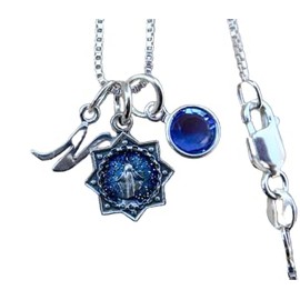 Stella Maris, Tiny Blue Star Miraculous Medal Necklace, 18" Sterling Silver Box Chain, Our Lady Star of the Sea, Confirmation/Sponsor Gift