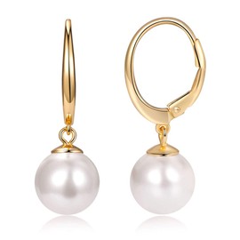 SWJEWEL Faux Freshwater Pearl Pearl Earrings Dangle Drop Pearl Earrings Leverback Earrings Set for Women 18k Gold Plated Hypoallergenic 10mm Big Pink Pearl Statement Earring (Gold)