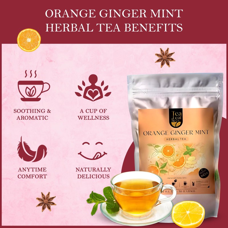 Orange Ginger Mint Herbal Tea 100gm, Natural Herbal Infusion, 50