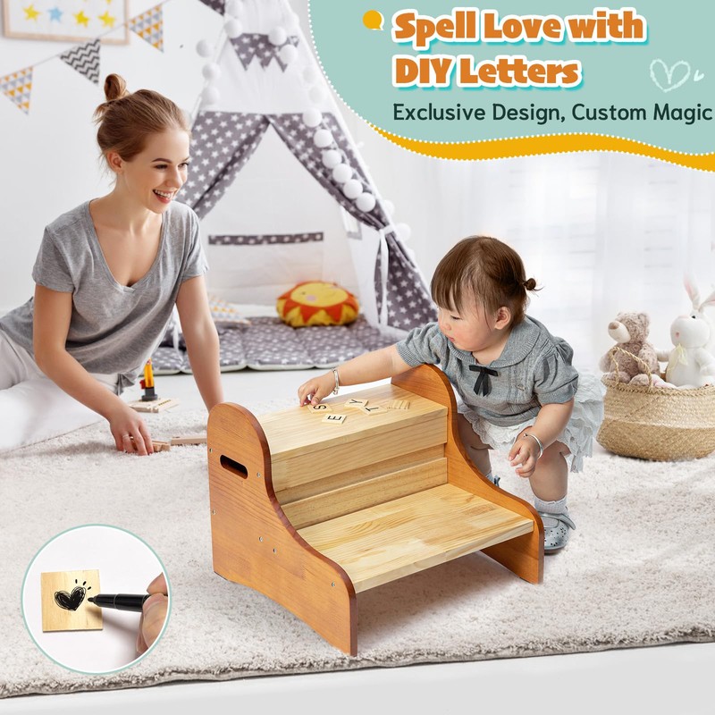 StrongTek 2-Step Kids Stool with Storage & DIY Name Blocks