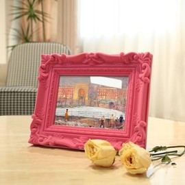Marco de fotos pequeño de 5 x 7 pulgadas con acabado de terciopelo, bonito marco de fotos decorativo rosa para mujeres femeninas, recámara, sala de estar, marco ornamentado clásico para
