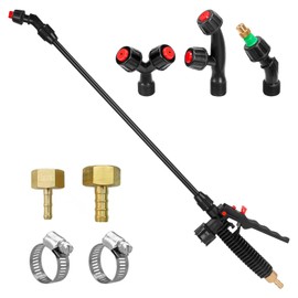 Acid Resistant Sprayer Wand with 4 Types of Nozzles, Pump Replacement Sprayer Wand with 1/4" & 3/8" Brass Barbs and 2 Hose Clamps