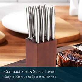 5.5“ Steak Knife Block Holder without Knives with 8 Slots - Wooden Steak Knife Storage Block only - Space Saver-Compact Design Steak Knives Organizer -by KITCHENDAO