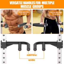 HWOOUSA Muti-Grip Dip Bars Attachment for 2" x 2" Power Cage with 5/8" or 1" Hole, Non-Slip Wide & Narrow Grip Dips Double Handles, 600 lbs Capacity, Squat Rack Attachment for Dips, Inverted Rows, Push-Ups