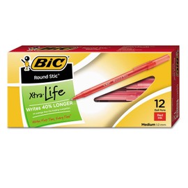 BIC Round Stic Xtra Precision & Xtra Life Ballpoint Pen, 1mm, Medium, Red, 12 per box.(5 boxes)