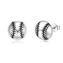 Boys Stud Earrings Sterling Silver 925 Football Jewellery for Women Ball Earrings Gift for Mother's Day Girls Children, Sterling Silver, No