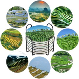 Absorbent Ceramic Coasters Set of 8 with Holder Drink Coasters