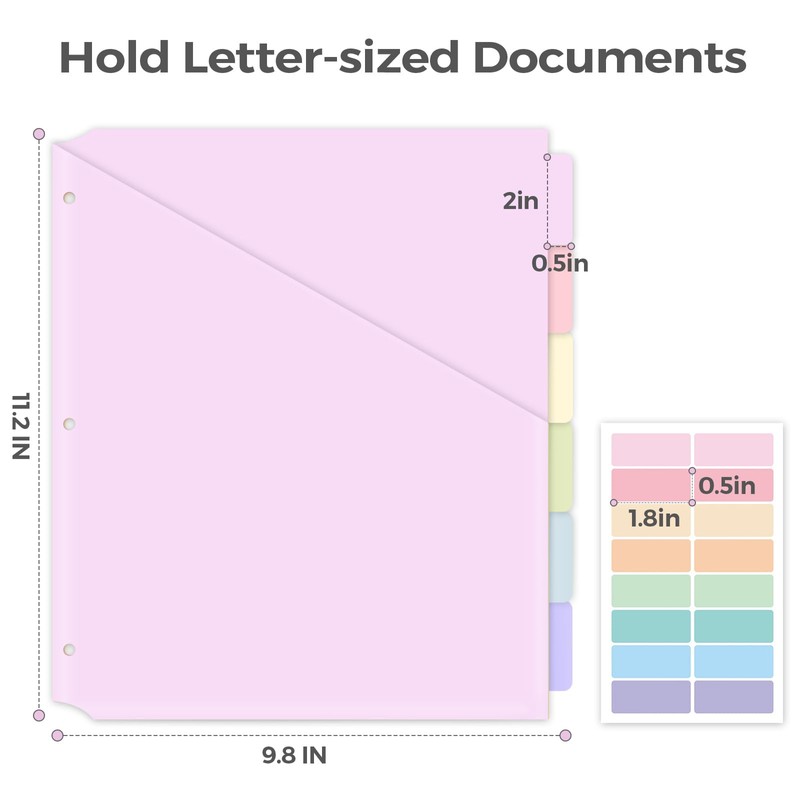 SKYDUE Binder Dividers with Tabs and Pockets, Long-Lasting Plastic 6