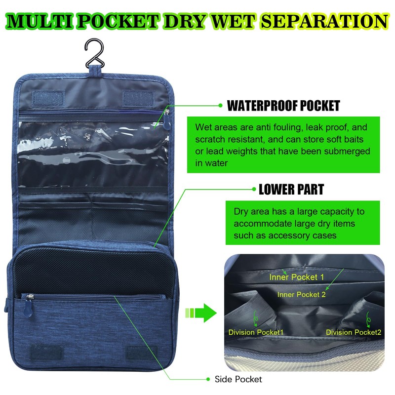 MAFIMOEA Fishing Handheld Tackle Storage Bag, Dry-Wet Separation, Waterproof Fishing