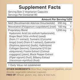 NatureBell NAD+ Complejo 11 en 1 1,500 mg** por porción, 240 cápsulas vegetales | Alternativa de suplemento NMN | NAD con resveratrol, CoQ10, ácido hi