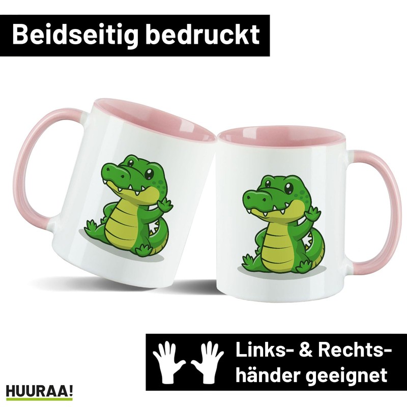 Huuraa Motivtasse Krokodil Comic Geschenk 330ml Rosa Krokodil Souvenir