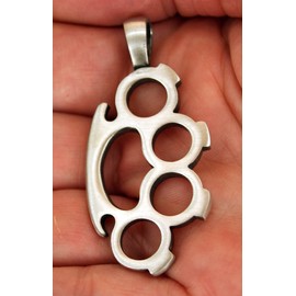 Brass knuckles Pendant Pewter with Cotton ribbon