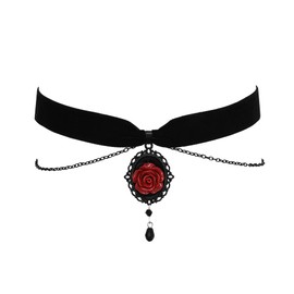 RareLove Vintage Red Rose Necklace Gothic Cameo Choker Victorian Jewelry Black Velvet Choker Collar for Women Witch Jewelry Vampire Necklace
