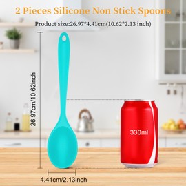 2 Pcs Silicone Nonstick Mixing Spoon, Silicone Spoons for Cooking Heat Resistant, Cooking Utensil for Kitchen Cooking Baking Stirring Serving (Blue)
