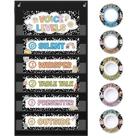 Voice Level Pocket Chart for Classroom with 5 School Push LED Tap Lights 11 Voice Level Posters Noise Monitor Rules Sign for Classroom Management Tools Teacher Preschool(Composition Notebook)