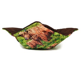 Bowl Cozy, Bowl Holder for Hot Food, Microwave Safe Bowl Potholders, Soup Bowl Holder in a Highland Cow Cotton Fabric pattern