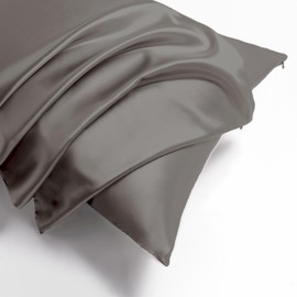 THXSILK 100% Silk Pillowcase for Hair and Skin, Soft Smooth Cooling Pillow Cover with Hidden Zipper, Both Sides Pure Silk, Gift for Women Men 1 pc(26" x 26", Charcoal)