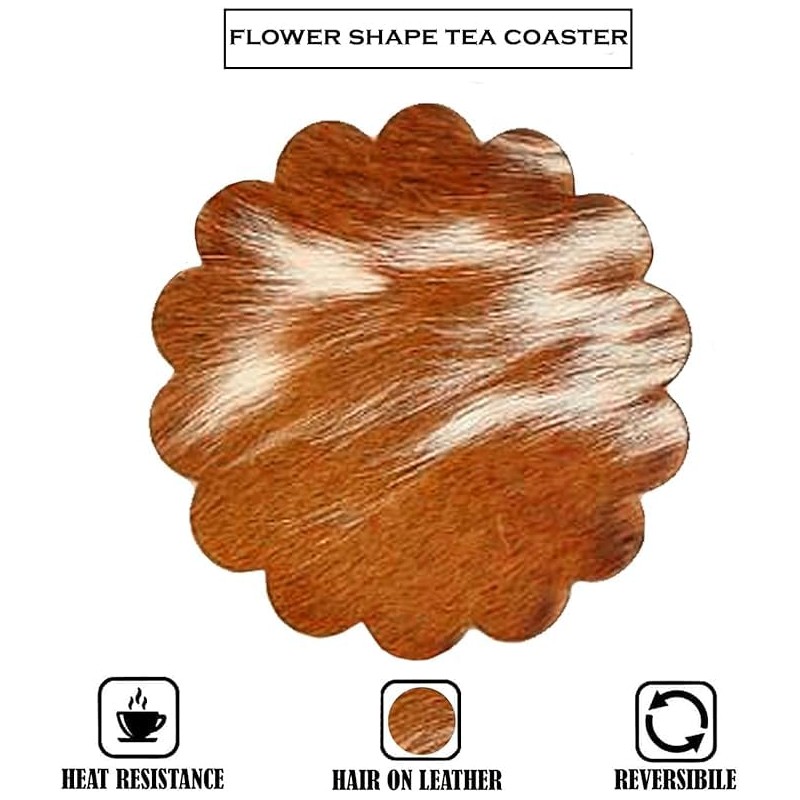 Cowhide Coaster Set of 4 pcs Natural Cowhide Drink Coasters