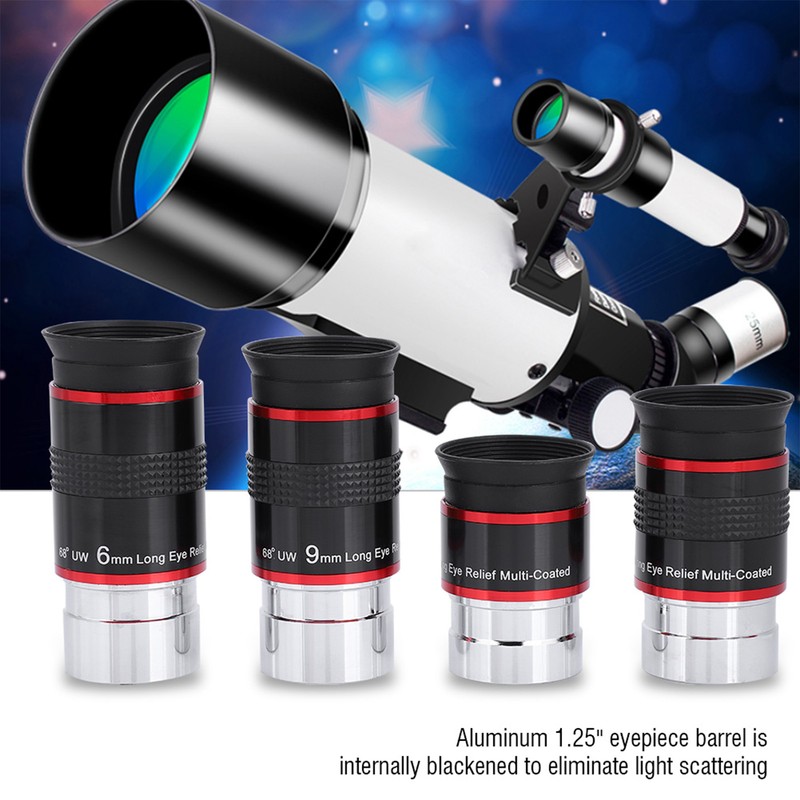 1.25" 68° Ultra Wide Angle FMC Eyepiece Kit 6+9+15+20mm for
