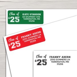 Custom Grad Address Labels, Class of 2025 Graduation Mailing Stickers, 60 Count Varsity Style Return Address Labels for Announcements, Invites and Senior Celebrations, Customize Colors