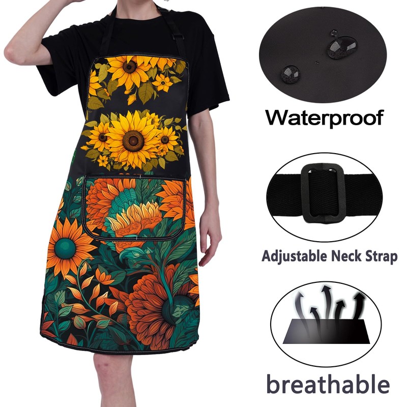 CMNIM Sunflower Apron for Gardening, Cooking, Kitchen, Chef, Baking -