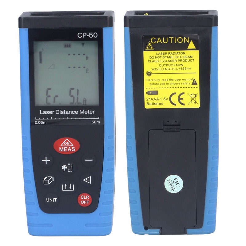 165ft Laser Distance Measure M in Ft Handheld Waterproof Laser