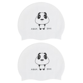 2Pcs Silicone Swimming Cap Hat Cartoon Cute Universal Type for Children Woman Manpanda pattern