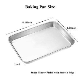Wildone Baking Sheet Set of 2 - Stainless Steel Cookie Sheet Baking Pan, Size 10 x 8 x 1 inch, Non Toxic & Heavy Duty & Mirror Finish & Rust Free & Easy Clean