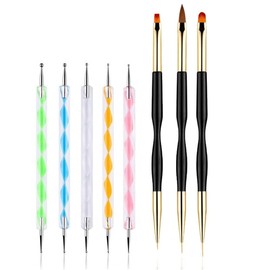 FULINJOY 5PCS Dotting Pens with 3 PCS Nail Painting Brushes, Double Ended Brush and Dotting Tool Kit, Nail Art Design Tools