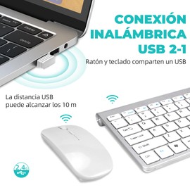 Pantio Teclado y Mouse Inalámbrico, Combo Teclado y Ratón Silencioso con 3 Ajustable dpi, Conexión Inalámbrica 2.4 GHz, Compatible con Windows y Mac OS