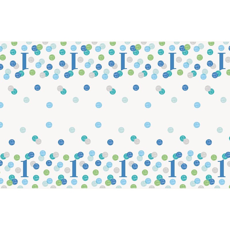 Blue Dots 1st Birthday Table Cover (137cm x 213cm) -