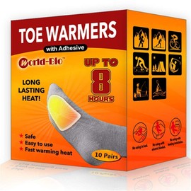 WORLD-BIO Toe Warmers 10 Pairs - Long Lasting Warm Heat Pads - Foot Toe Warmers Up to 8 Hours of Heat - Disposable Air Activated Warmers