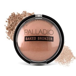 Palladio Baked Bronzer, altamente pigmentado y fácil de mezclar, brillo bronceado reluciente, uso seco o húmedo, dura todo el día, polvo compacto, Atlantic Tan