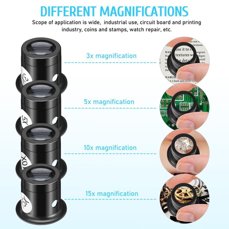 TEHAUX Watch Loupe Magnifier Set, 4pcs Hands-Free Eye Loupe 3X