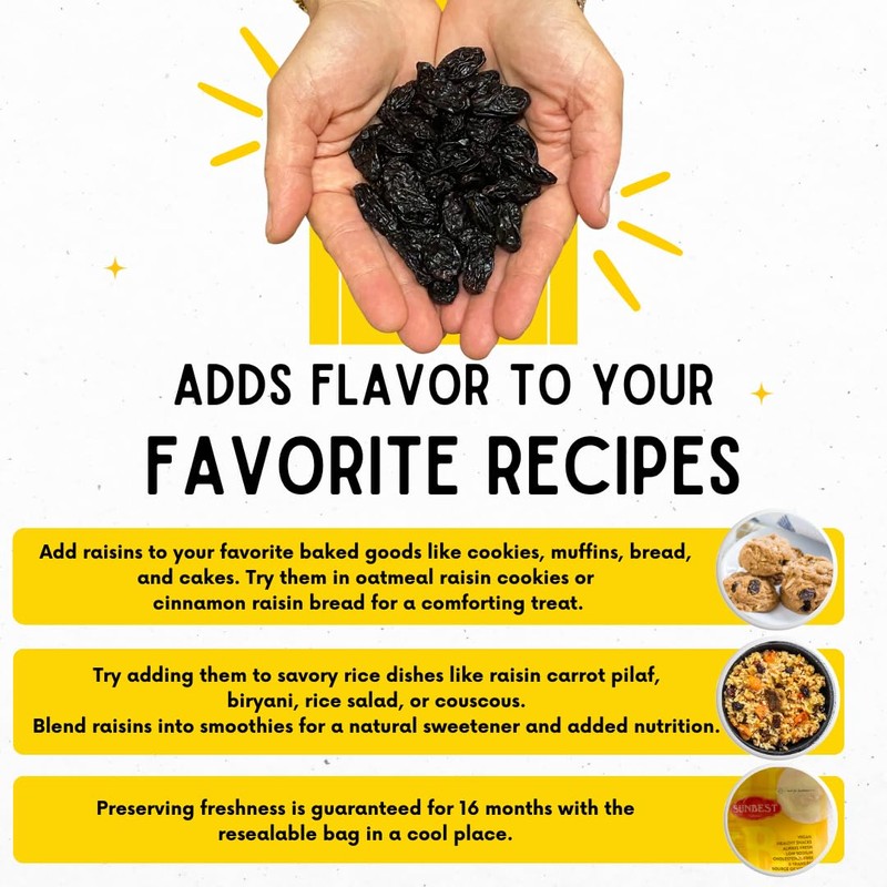 Sunbest Natural Jumbo Black Raisins – 5 lb Bulk Bag