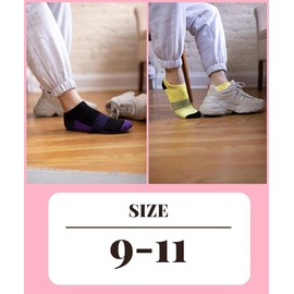 Tipi Toe - Paquete de 6 calcetines acolchados transpirables para mujer, con soporte de arco de corte bajo, para mujer, SP53-6-B, Gris con dedos y tacones multicolores, 9-11