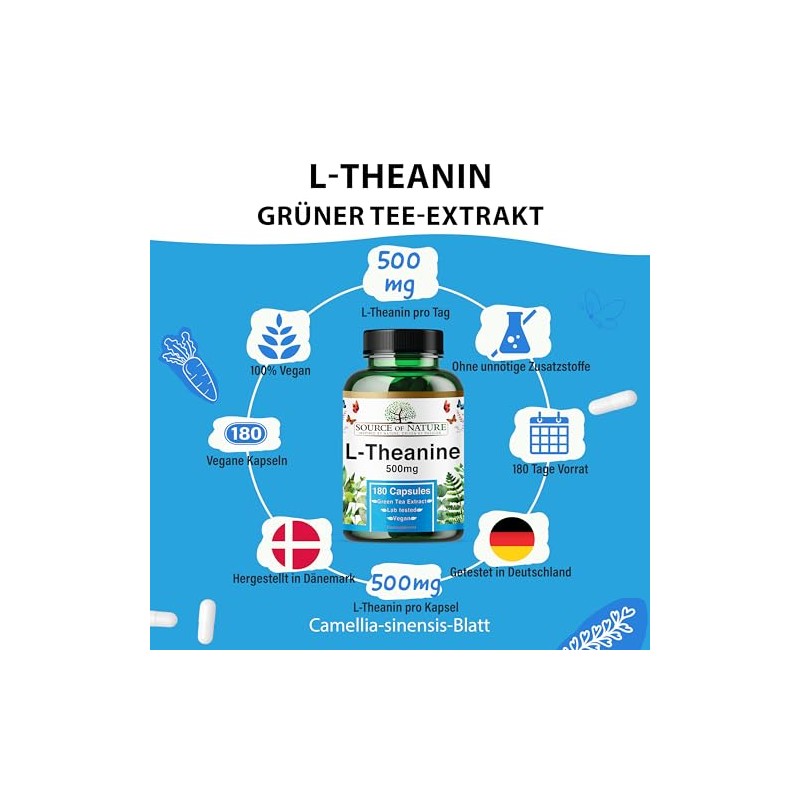 L-Theanine 500 mg - 180 Vegan Capsules - High Dose