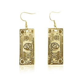 YOOE Cute 100 Dollar Bill Money Currency Dangle Earrings.Punk hiphop Paper Cash Drop Earrings.Antique Silver Gold For Women Jewelry (Gold)
