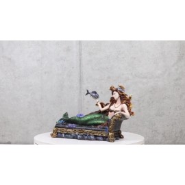 Queen Of Atlantis Siren Mermaid With Fish Resting On Sea Lounge Chair Figurine