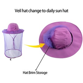 Head Netting Mosquito Net Hat Beekeeper Bee Veil Hat Bug Face Cover Netted Fishing Safari Hats Dog Grooming Women Men Purple