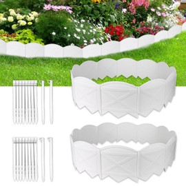 Vashly 40Ft Edging for Landscaping 5.9inch Tall Garden Edging with 40Pcs Anchoring Stakes, 40Pcs White Garden Edging Border Landscape Edging Flower Bed Edging Borders