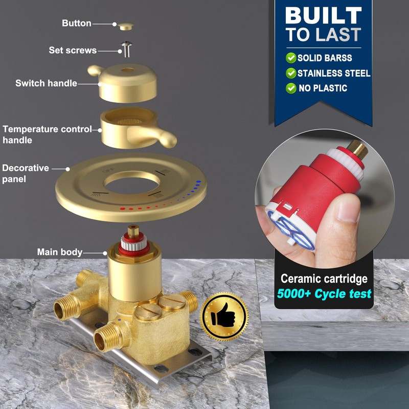 ZYGOLVQ Three Function Shower Valve with Trim Kit, Adjustable Water