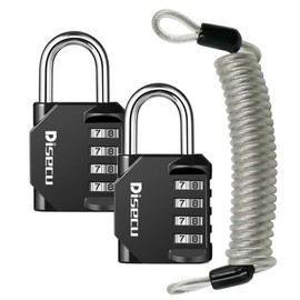Disecu 4 Digit Combination Lock Outdoor Waterproof Padlock with Steel Cable for Gym Locker, Helmet, Gate, Fence, Luggage (Black, Pack of 3)