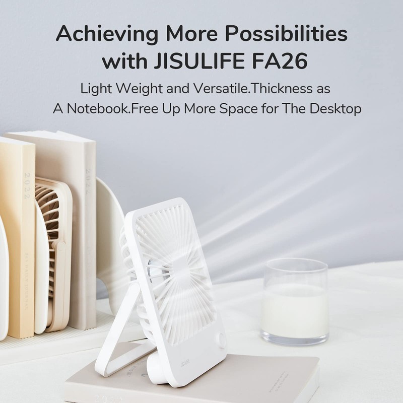 JISULIFE Desk Fan Battery Rechargeable, 4500mAh 180°Foldable Portable Personal Fan,
