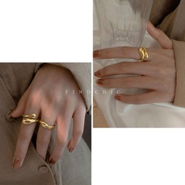 FindChic Ring for Men and Women, Gold-Plated Open Ring, Various Design Ring, 3 Pairs Set, Finger Ring, Suitable as a Loving Ring, Partner Ring, Copper