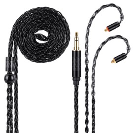 Alphatec 3.5mm to MMCX IEM Cable, Silver Plated 8 Core OCC Earphone Cable, Ultra Soft HiFi Headphone Cable, In-Ear Monitor Cable (1.3m, Black)