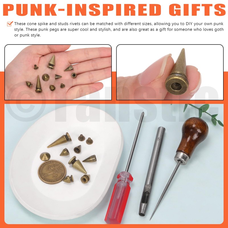 Tanstic 176 Sets Punk Spikes and Studs Kit, 8 Sizes