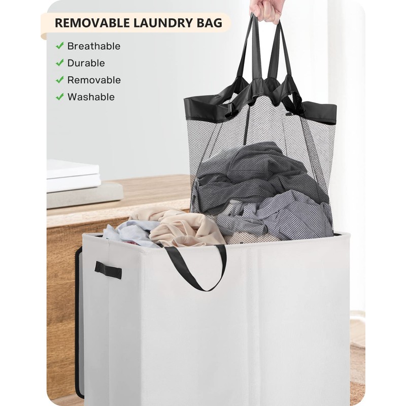 SOLEDI Luxury Double Laundry Hamper with Lid and Removable Bags,
